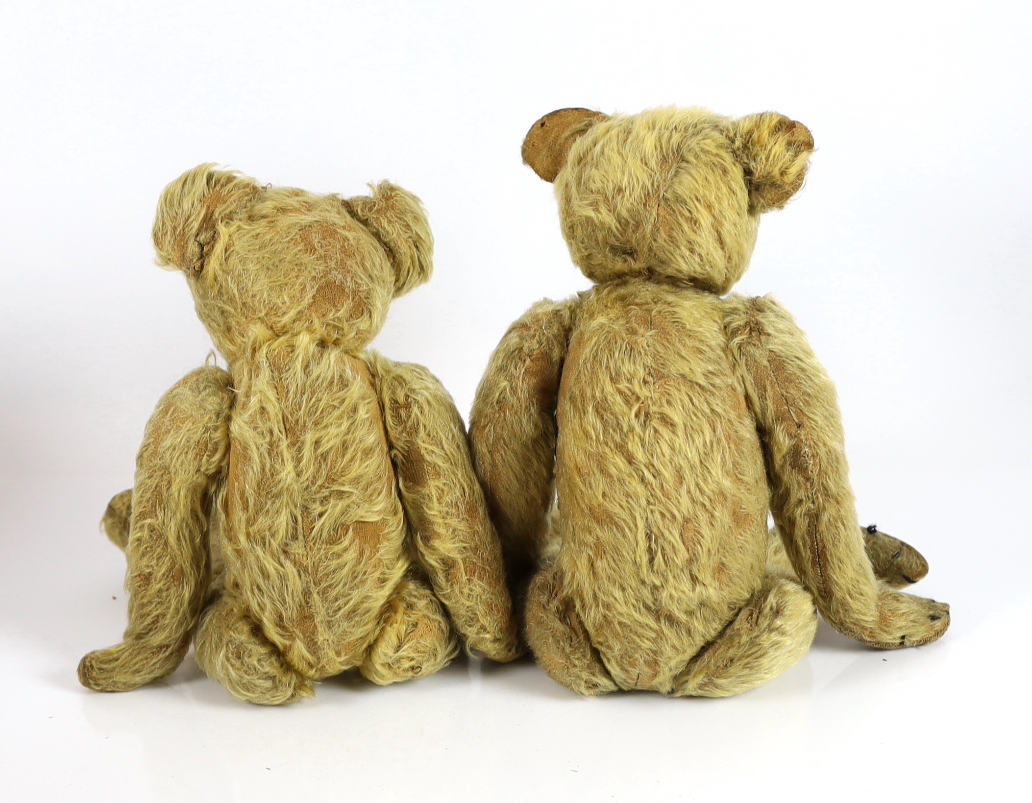 Two small bears, plush worn, approx. 37cm (2)